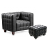 Buy Lukus Armchair with Matching Ottoman - Premium Leather Black 13187 - in the EU