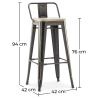 Buy Bistrot Metalix style bar stool with small backrest - 76 cm - Metal and Light Wood Steel 59694 with a guarantee