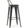 Buy Bistrot Metalix style bar stool with small backrest - Metal and dark wood - 76 cm White 59693 at MyFaktory
