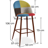 Buy Patchwork Upholstered Bar Stool Scandinavian Design with Dark Metal Legs - Bennett Fiona Multicolour 59949 home delivery
