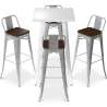 Buy White Bar Table + X4 Bar Stools Set Bistrot Metalix Industrial Design Metal and Dark Wood - New Edition Silver 60130 at MyFaktory