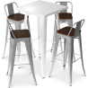 Buy White Bar Table + X4 Bar Stools Set Bistrot Metalix Industrial Design Metal and Dark Wood - New Edition Silver 60130 in the Europe
