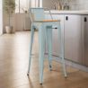 Buy Bar stool with small backrest Bistrot Metalix industrial Metal and Light Wood - 76 cm - New Edition Light blue 60152 - prices
