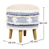 Buy Pouffe Stool in Boho Bali Style, Wood and Cotton - Zoe Bali Blue 60261 in the Europe