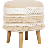 Buy Pouffe Stool in Boho Bali Style, Wood and Cotton - Isabella Bali Ivory 60262 in the Europe