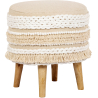 Buy Pouffe Stool in Boho Bali Style, Wood and Cotton - Isabella Bali Ivory 60262 - in the EU