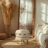 Buy Pouffe Stool in Boho Bali Style, Wood and Cotton - Jessie Bali Cream 60266 - prices