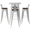 Buy Silver Bar Table + X4 Bar Stools Set Bistrot Metalix Industrial Design Metal and Dark Wood - New Edition Pastel orange 60432 - prices