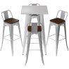 Buy Silver Bar Table + X4 Bar Stools Set Bistrot Metalix Industrial Design Metal and Dark Wood - New Edition Pastel orange 60432 at MyFaktory