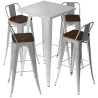 Buy Silver Bar Table + X4 Bar Stools Set Bistrot Metalix Industrial Design Metal and Dark Wood - New Edition Pastel orange 60432 in the Europe