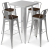 Buy Silver Bar Table + X4 Bar Stools Set Bistrot Metalix Industrial Design Metal and Dark Wood - New Edition Pastel orange 60432 home delivery