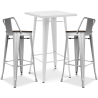 Buy White Bar Table + X2 Bar Stools Set Bistrot Metalix Industrial Design Metal and Dark Wood - New Edition Grey blue 60447 - prices