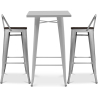 Buy Silver Bar Table + X2 Bar Stools Set Bistrot Metalix Industrial Design Metal and Dark Wood - New Edition Silver 60448 - in the EU