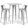 Buy Silver Bar Table + X2 Bar Stools Set Bistrot Metalix Industrial Design Metal and Dark Wood - New Edition Silver 60448 - prices