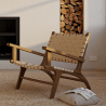 Buy Armchair, Bali Boho Style, Leather and teak wood - Grau Brown 60466 - prices
