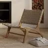 Buy Armchair - Boho Bali Design Armchair - Wood and Leather - Grau Brown 60469 - prices