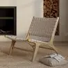 Buy Handcrafted Armchair with Boho Bali Design in Wood and Linen - Grau Beige 60470 - prices