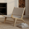 Buy Armchair, Bali Boho Style, Linen and Teak Wood  - Grau Beige 60470 - prices