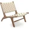 Buy Handcrafted Armchair with Boho Bali Design in Wood and Linen - Grau Beige 60470 - in the EU