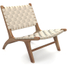 Buy Armchair, Bali Boho Style, Linen and Teak Wood  - Grau Beige 60470 - in the EU