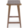 Buy Bar Stool in Bali Boho Style, Leather and Teak Wood - Grau Brown 60472 home delivery
