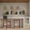 Buy Bar Stool in Bali Boho Style, Leather and Teak Wood - Grau Brown 60472 - prices