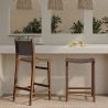 Buy Bar Stool in Bali Boho Style, Leather and Teak Wood - Grau Brown 60472 in the Europe