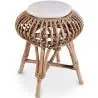 Buy Low Round Stool in Boho Bali Design, Rattan and Canvas - Yuva White 60284 - in the EU