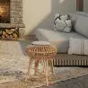 Buy Low Round Stool in Boho Bali Design, Rattan and Canvas - Yuva White 60284 - in the EU