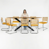 Buy Pack Industrial Wooden Table (220cm) & 8 Rattan and Velvet Mesh Chairs - Wanda Mustard 60596 at MyFaktory