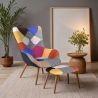 Buy Armchair with ottoman patchwork upholstery scandinavian design - Mero Multicolour 60535 - prices