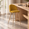 Buy Stool upholstered in fabric - Scandinavian design - 66 cm, natural wood legs - Bennett Yellow 61276 - prices