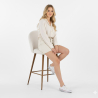 Buy Stool Upholstered in Bouclé Fabric - Scandinavian Design - 66cm - Bennett White 61286 at MyFaktory