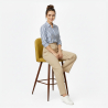 Buy Stool upholstered in fabric - Scandinavian design - 66 cm, dark wooden legs - Bennett Yellow 61284 in the Europe