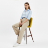 Buy Velvet upholstered stool - Scandinavian design - 66 cm, dark wooden legs - Bennett Yellow 61287 home delivery