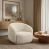 Buy Upholstered Armchair in Bouclé Fabric - Curved Design - Wendry White 61302 - prices