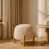 Buy Round Corduroy Upholstered Pouf with Natural Wood Legs - Merv Ivory 61450 in the Europe