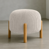 Buy Round Corduroy Upholstered Pouf with Natural Wood Legs - Merv Ivory 61450 home delivery