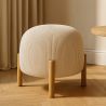 Buy Round Corduroy Upholstered Pouf with Natural Wood Legs - Merv Ivory 61450 - prices
