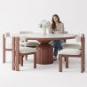 Buy Set Dining Table Round with 6 Wooden Chairs - Minimalist Design - Poler Walnut 61551 at MyFaktory