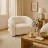 Buy Modern Armchair Upholstered In Cream White Bouclé Fabric – Curved And Comfortable Design - Noa White 61753 in the Europe