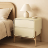 Buy Modern Scandi nightstand covered in faux leather with 2 drawers and natural wood legs - Barel Cream 61796 with a guarantee