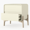 Buy Modern Scandi nightstand covered in faux leather with 2 drawers and natural wood legs - Barel Cream 61796 - in the EU