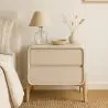 Buy Modern Scandi nightstand covered in faux leather with 2 drawers and natural wood legs - Barel Cream 61796 - in the EU