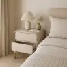 Buy Modern Scandi nightstand covered in faux leather with 2 drawers and natural wood legs - Barel Cream 61796 home delivery