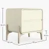 Buy Modern Scandi nightstand covered in faux leather with 2 drawers and natural wood legs - Barel Cream 61796 - in the EU