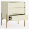 Buy Modern Scandi nightstand covered in faux leather with 3 drawers and natural wood legs - Barel Cream 61827 home delivery