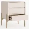 Buy Modern Scandi nightstand covered in faux leather with 3 drawers and natural wood legs - Barel Cream 61827 home delivery