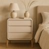 Buy Modern Scandi nightstand covered in faux leather with 3 drawers and natural wood legs - Barel Cream 61827 in the Europe