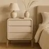Buy Modern Scandi nightstand covered in faux leather with 3 drawers and natural wood legs - Barel Cream 61827 in the Europe